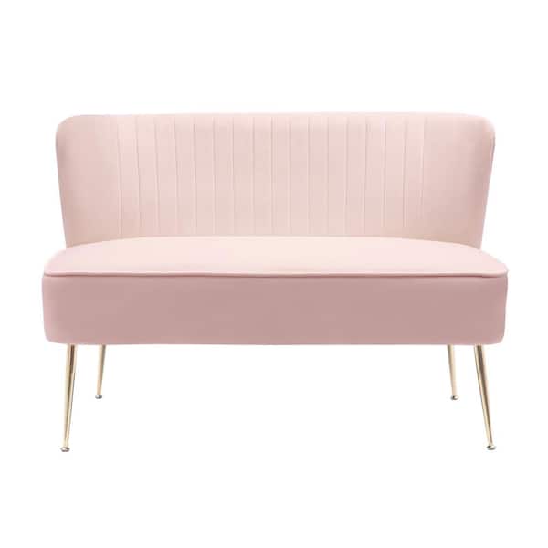 WESTINFURNITURE Farrah 46 in. Wide 2-Seater Velvet Upholstered Armless Wingback Loveseat Settee, Pink
