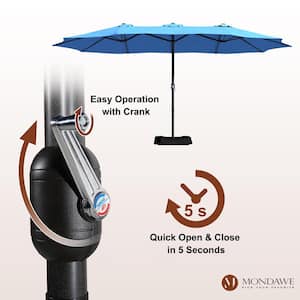 15 ft. Outdoor MarketPatio Umbrella Double Sided Design Umbrella in Blue with Crannk & Base