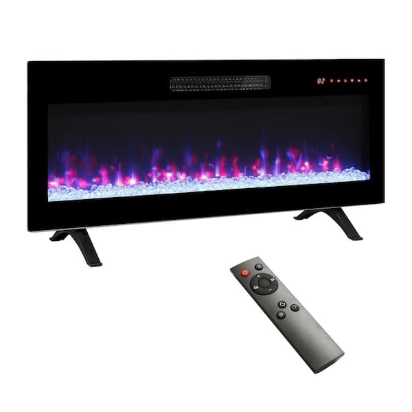 36 in. Wall Mount Ultra Thin Tempered Glass Electric Fireplace Insert in Antique Black