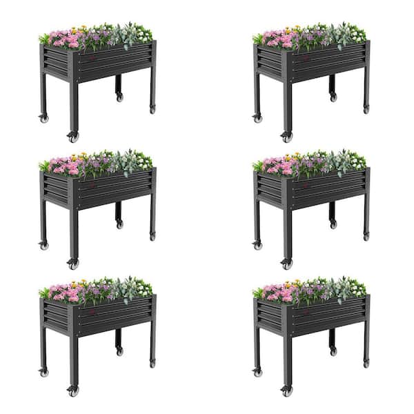 48 in. x 24 in. x 35 in. Grey Outdoor Metal Raised Garden Bed with Legs, Drainage Holes on Wheels for Backyard (6-Pack)