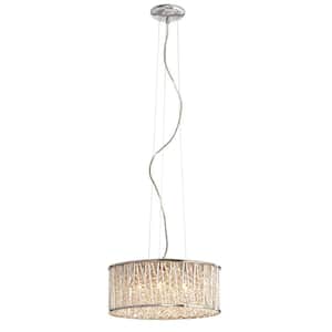Saynsberry 6-Light Polished Chrome and Crystal Pendant Light Fixture with Crystal Drum Shade