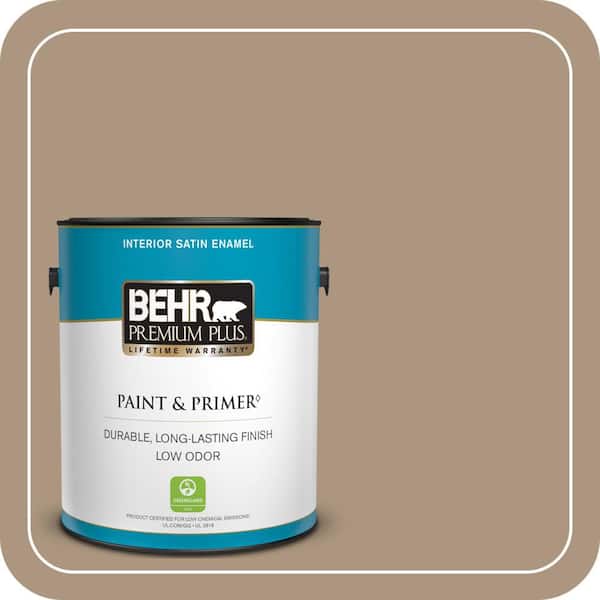 BEHR PREMIUM PLUS 1 gal. Home Decorators Collection #HDC-SP14-5 Mocha Tan Satin Enamel Low Odor Interior Paint & Primer