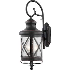 Medium 4-Light Black Indoor/Outdoor Copper Aluminum Lamp/Lantern Candle-Style Wall Mount Sconce with Clear Seedy Glass