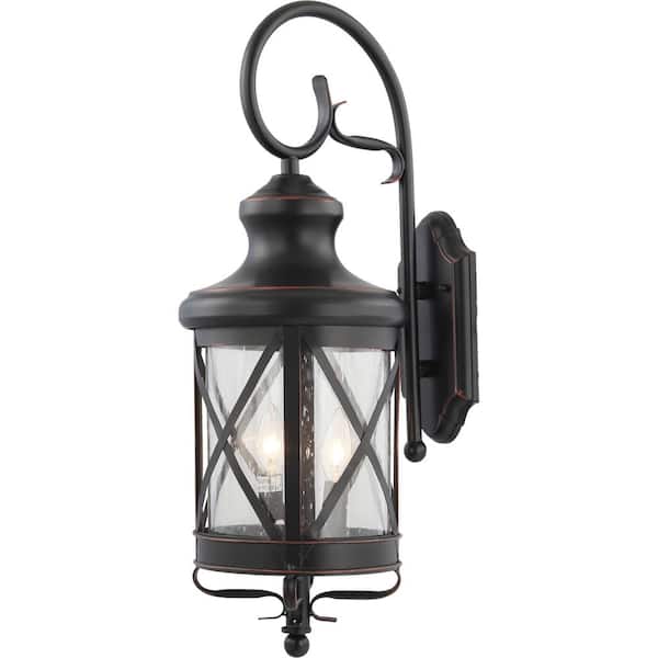 Volume Lighting Medium 4-Light Black Indoor/Outdoor Copper Aluminum Lamp/Lantern Candle-Style Wall Mount Sconce with Clear Seedy Glass