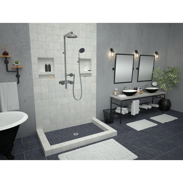 Redi Base 36 in. x 48 in. Triple Threshold Shower Base with Center Drain and Polished Chrome Drain Plate