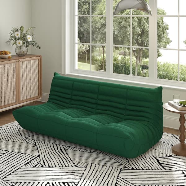 Magic Home Green Teddy Velvet Polyester Large 45-72 in. Fireside Lazy Sofa Bean Bag Chair Rebound Sponge Floor Couch for Bedroom