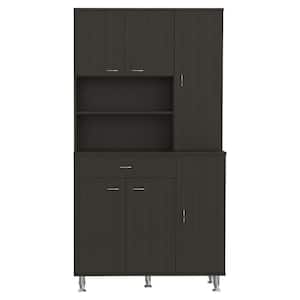 35.4 in. W x 13.7 in. D x 66.5 in. H 1-Shelf 1-Drawer Kitchen Pantry Cabinet Black Wengue Cabinet Color Sample