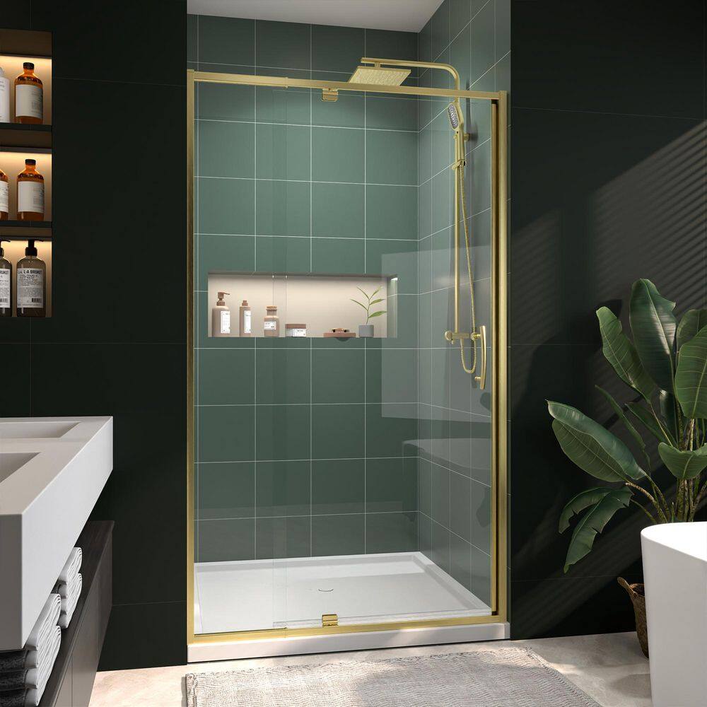 38-42 in. W x 71 in. H Pivot Semi-Frameless Shower Door in Brushed Gold with Clear SGCC Tempered Glass price history on PriceWatchPro