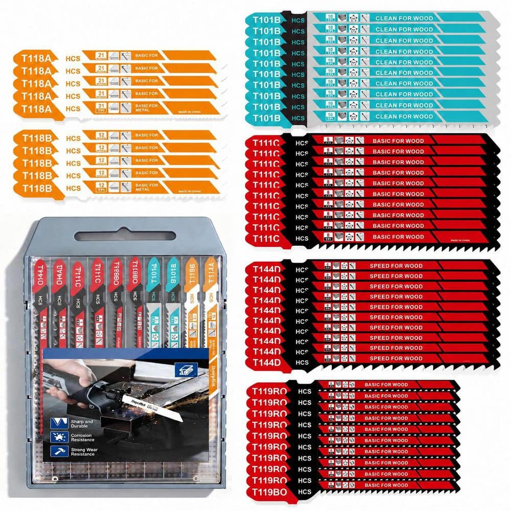 50-Pack High-Carbon Steel T-Shank Jigsaw Blades Set with Plastic Case for Wood Metal Plastic Cutting price history on PriceWatchPro