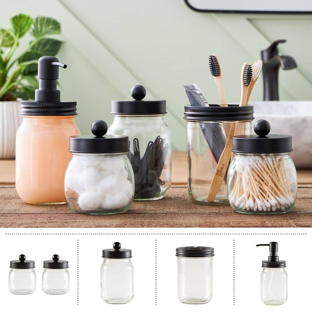 Black Glass and Plastic 5-Piece Bathroom Accessories Set