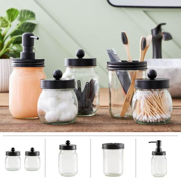 Whole Housewares | Set of 3 Bathroom Canisters - Storage Container Jars -  Premium Glass Apothecary Jars with Lids - Small Glass Jars for Kitchen or
