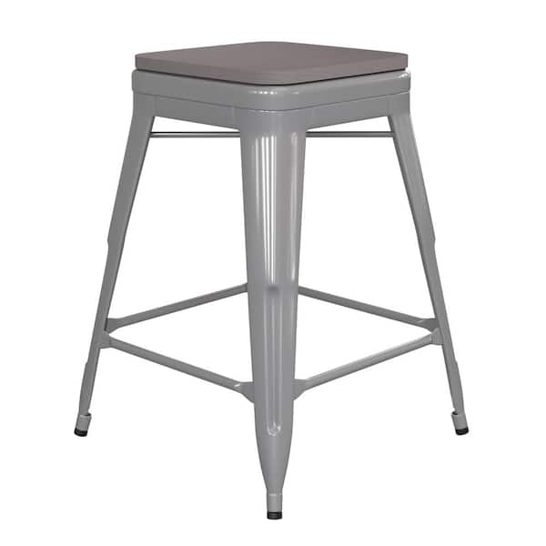 Carnegy Avenue 25 in Silver/Gray Metal Outdoor Bar Stool