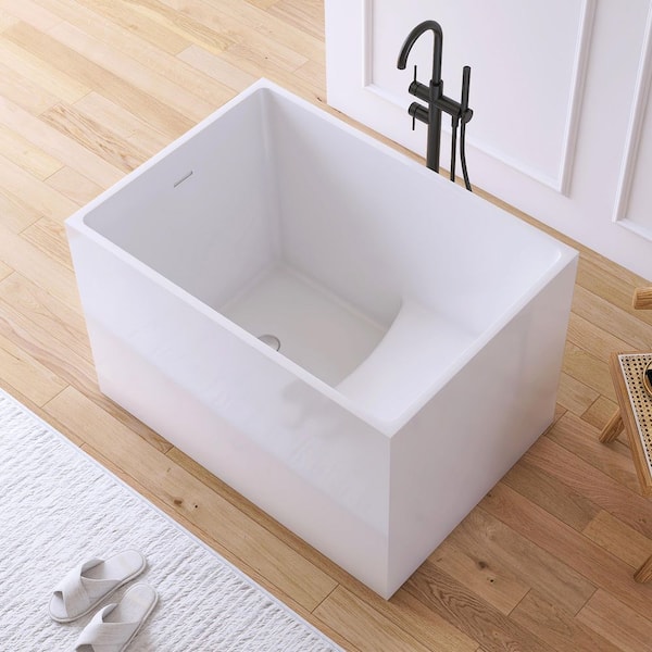 Ivan 39 in. x 28 in. Small Acrylic Flatbottom Freestanding Japanese Soaking Bathtub in White with Seat