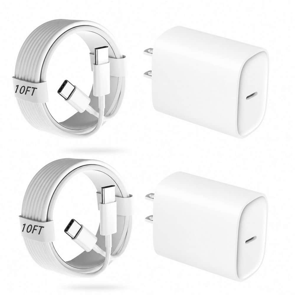 2 Pack 20W USB C Fast Charger Block with 10ft Type C Cable for iPhone 17 16 15 Pro Max iPad Pro S24 S23 price history on PriceWatchPro