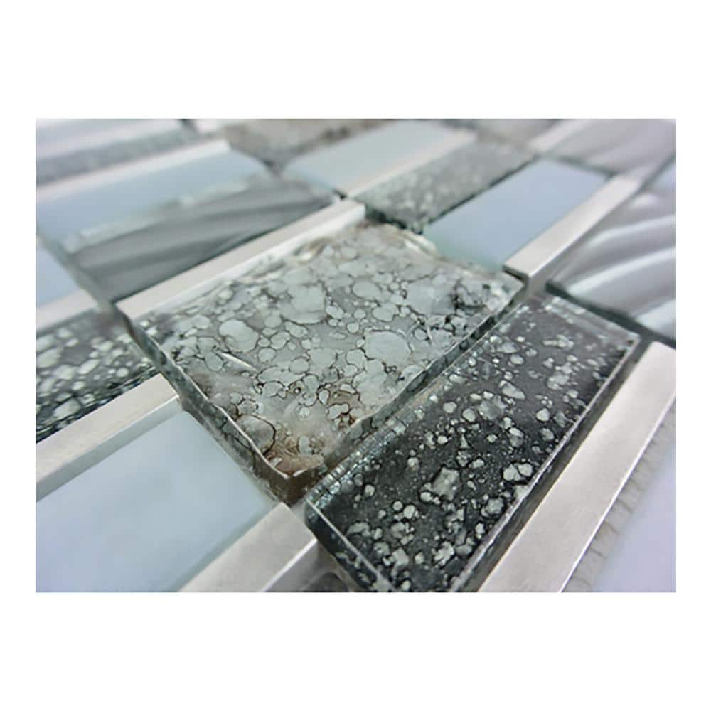 Imperial 12x12 Silver Sea Glass and Metal Mosaic Tile