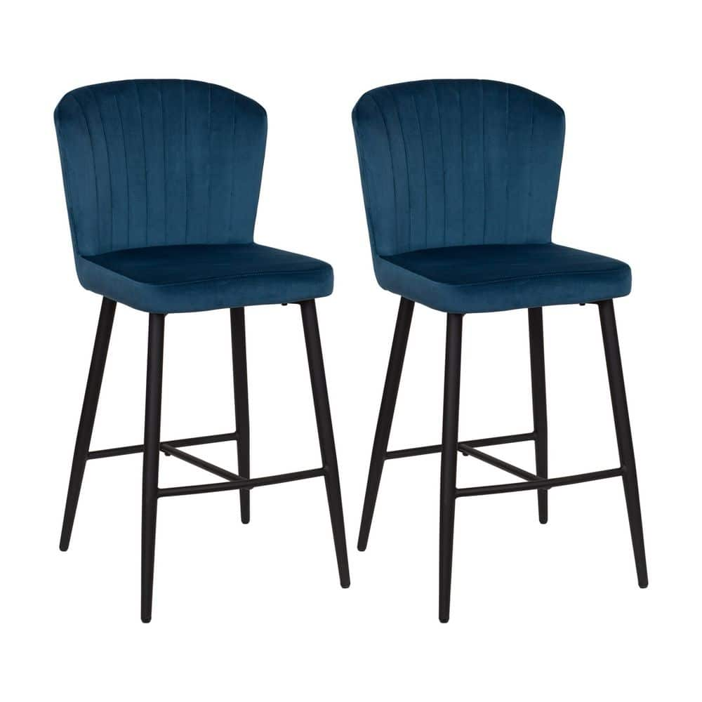 CORLIVING Jasper 26 in. Navy Blue Counter Height Barstool, Set of 2