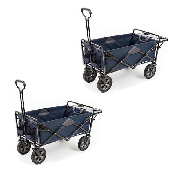 Mac Sports 11.5 cu.ft. Fabric Collapsible Outdoor Garden Utility Garden Cart with Table, Navy (2 Pack)