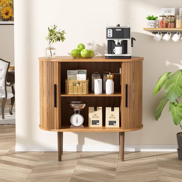 VEIKOUS Brown MDF 31.5 in. W Buffet Sideboard with Sliding Tambour Doors