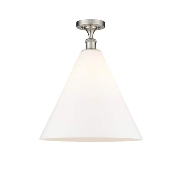 Berkshire 16 in. 1-Light Satin Nickel Industrial Semi-Flush Mount with Frosted Glass Shade