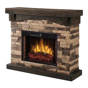 Sable Mills 42 in. Faux Stone Mantel Electric Fireplace in Tan