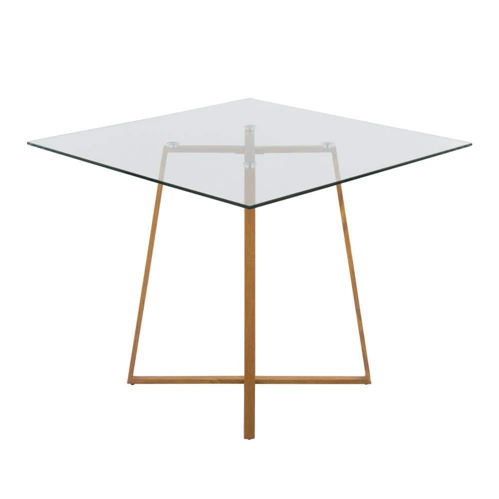 36" Natural Wood and Glass Square Dining Table