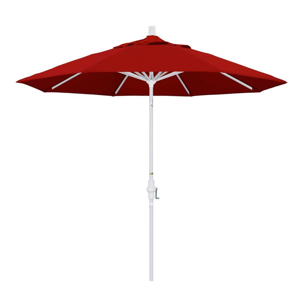 9 ft. White Aluminum Pole Market Aluminum Ribs Collar Tilt Crank Lift Patio Umbrella in Jockey Red Sunbrella price history on PriceWatchPro