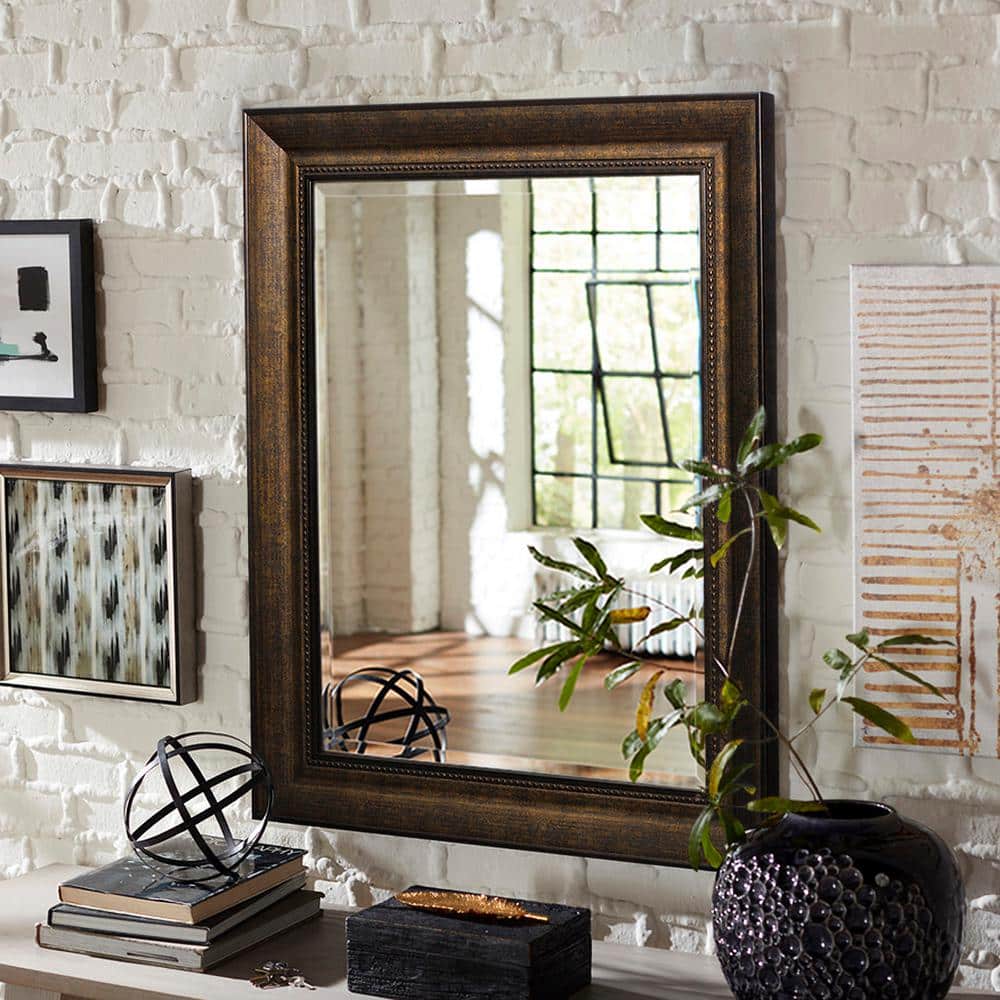 Elegant Beaded Bronze Rectangular Vanity Wall Mirror - 28.5 x 34.5