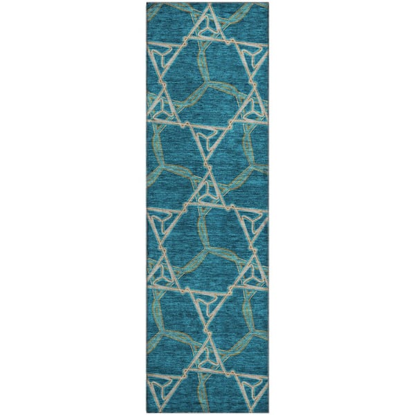 Mayfield Premium Machine Washable Abstract AMF959 Teal 2 ft. 3 in. x 7 ft. 6 in. Runner Rug