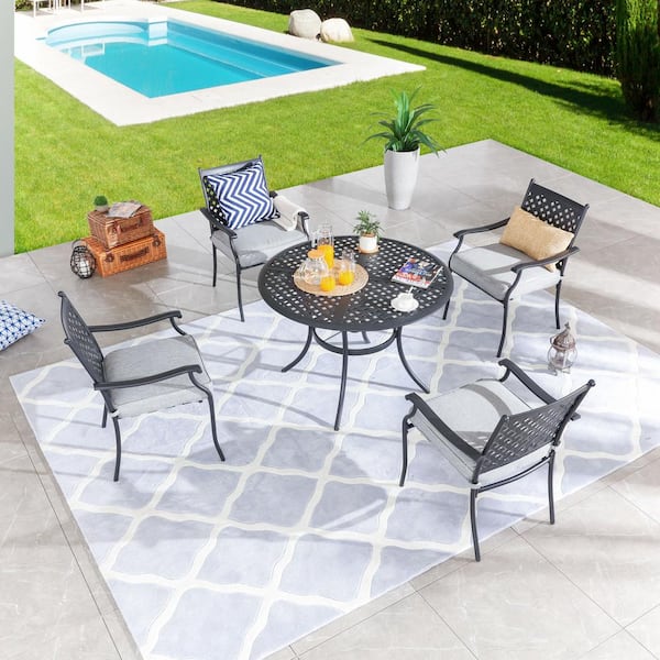 Patio Festival 5-Piece Metal Outdoor Dining Set with Gray Cushions