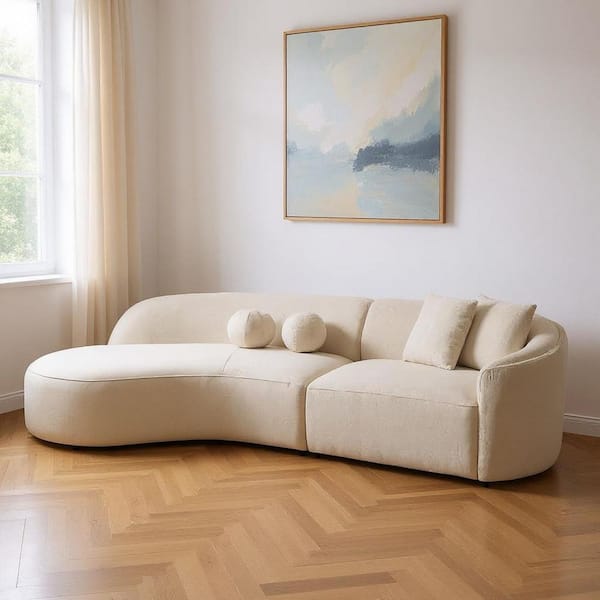 134.00 in. Track Arm 2 piece Wool Curved Sectional Sofa in. White