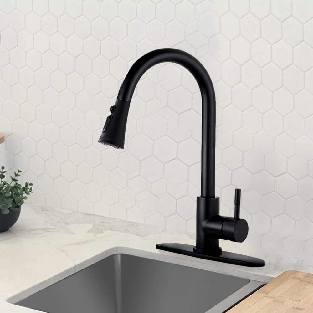 Single-Handle Pull-Down Sprayer Kitchen Faucet Stainless Steel with Swivel Spout in Matte Black price history on PriceWatchPro