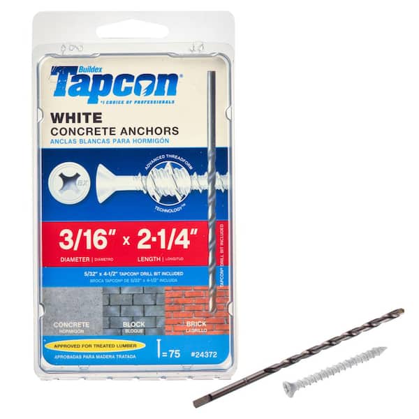 Tapcon 3/16 in. x 2-1/4 in. Phillips-Flat-Head Concrete Anchors (75-Pack)