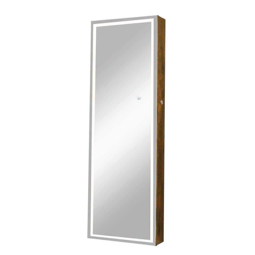 Antique Gray Rectangular Wood Floor Standing Jewelry Cabinet with Mirror an