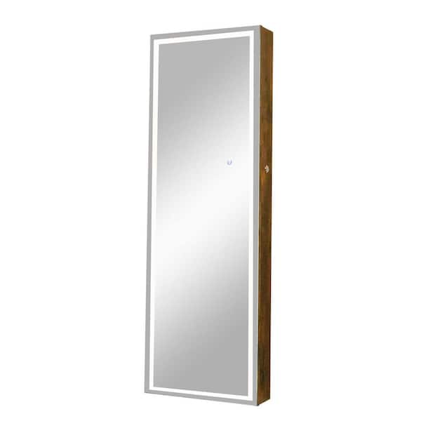 Unbranded Antique Gray Rectangular Wood Floor Standing Jewelry Cabinet with Mirror and LED Lights