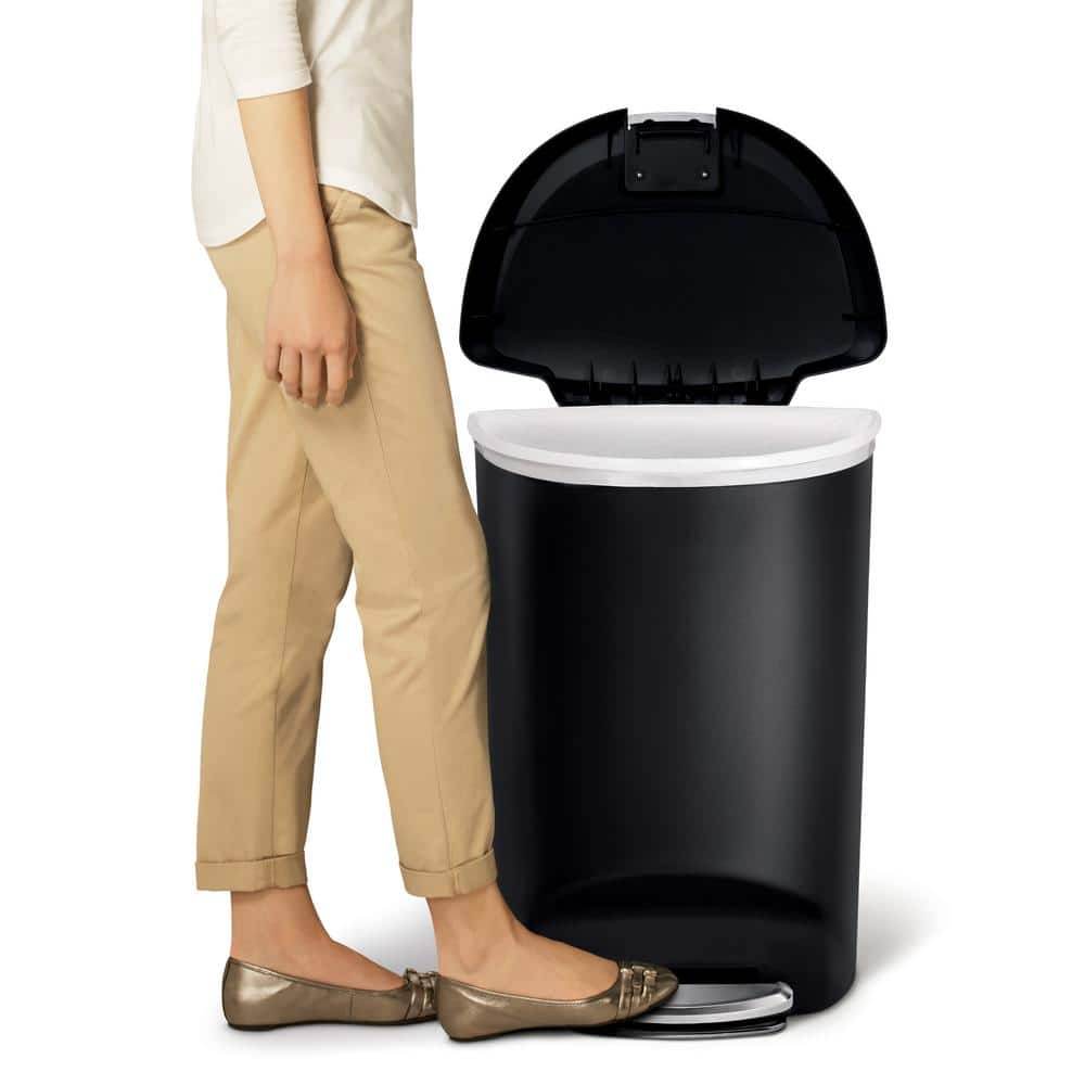 Black Plastic Semi-Round Step Trash Can with Steel Pedal
