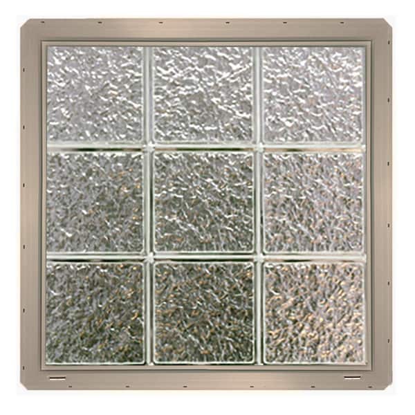 CrystaLok 24.25 in. x 24.25 in. x 3.25 in. Ice Pattern Vinyl Framed Glass Block Window with Clay Colored Vinyl Nailing Fin
