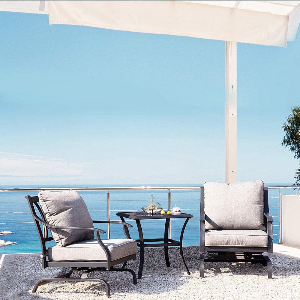 3-Piece Powder-Coated Iron Outdoor Patio Conversation Furniture Set with Gr