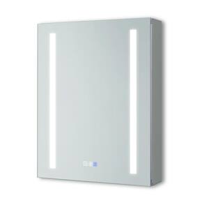 20 in. W x 26 in. H Rectangular Silver Aluminum Recessed/Surface Mount Left Medicine Cabinet with Mirror and LED Light