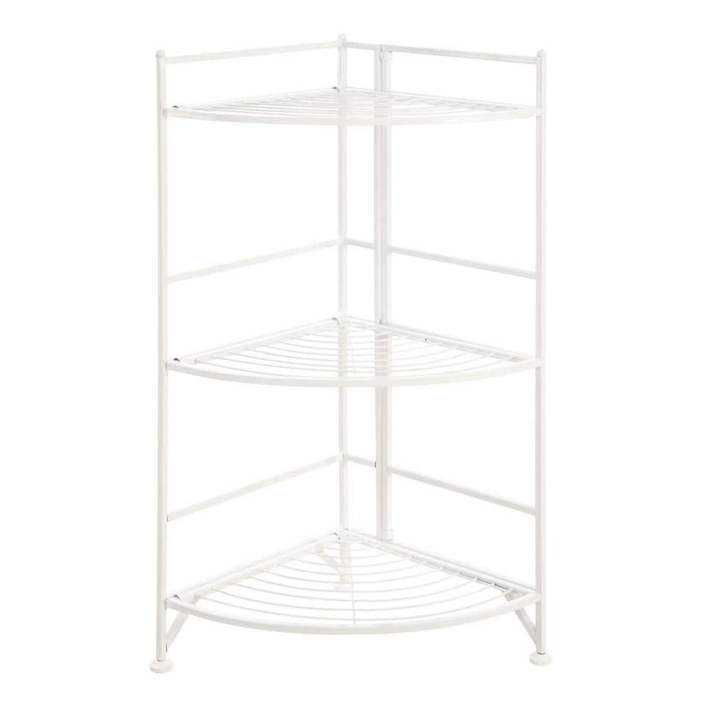 Sleek White Adjustable 3-Tier Wire Corner Storage Shelf