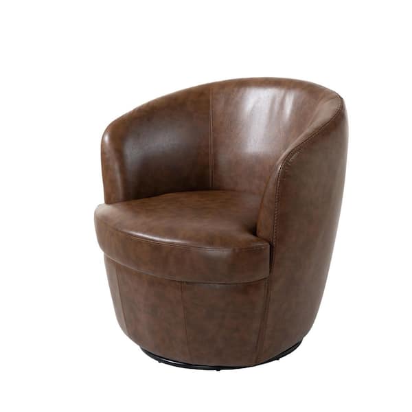 Coffee PU Leather Swivel Barrel Arm Chair with Metal Base (Set of 1)