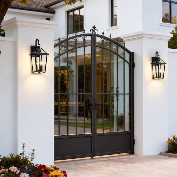 20 in. 2-Light Black Hardwired Outdoor Wall Light Lantern Porch Sconce with Clear Glass Shade, No Bulbs Included, 2-Pack
