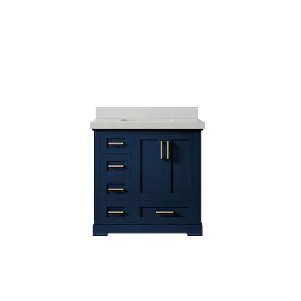Willow Collections Boston 36 in. W x 22 in. D x 36 in. H Single Sink Bath Vanity Center in Navy Blue with 2" Carrara Quartz Top