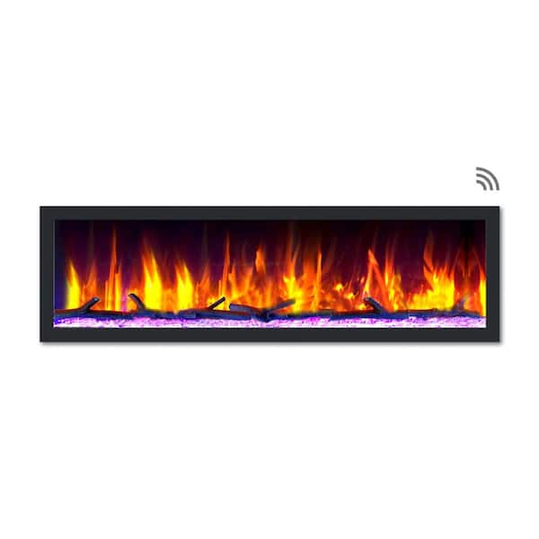 Dynasty Fireplaces 64 in. Cascade Flush-Mount LED Electric Fireplace in Black