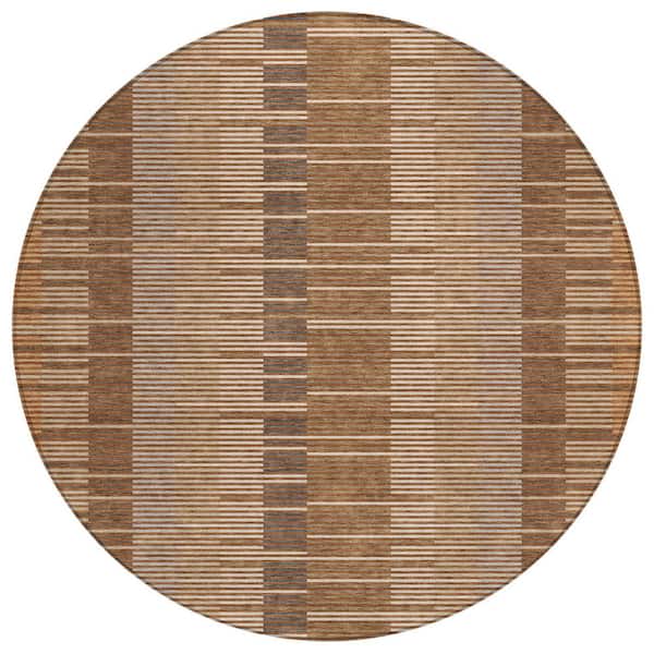 Chantille Machine Washable Indoor/Outdoor Abstract ACN2821 Paprika 8 ft. x 8 ft. Round Rug