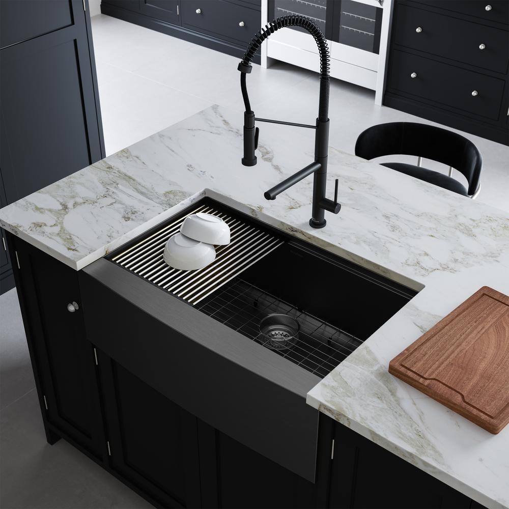 Tourner 33 x 22 Black Stainless Steel Single Basin Farmhouse Sink