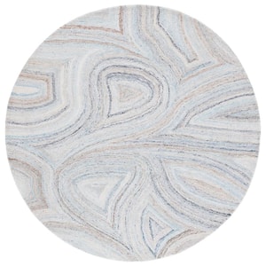 Abstract Beige/Blue 6 ft. x 6 ft. Abstract Beige/Blue Eclectic Round Area Rug