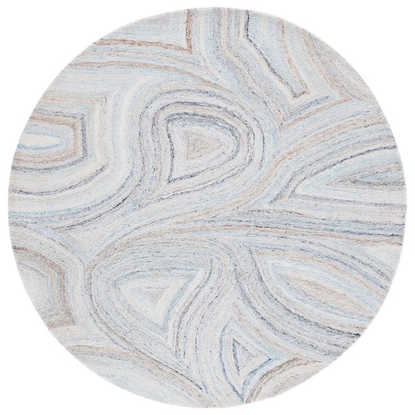 SAFAVIEH Abstract Beige/Blue 6 ft. x 6 ft. Abstract Beige/Blue Eclectic Round Area Rug