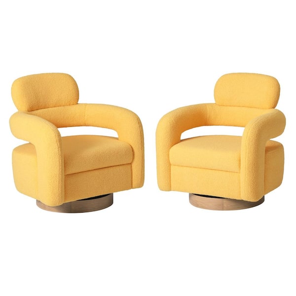 WESTINFURNITURE Bayville Modern 29 in. Wide Sherpa Fabric Barrel Accent Chairs with 360° Swivel in Sunset Gold (Set of 2)