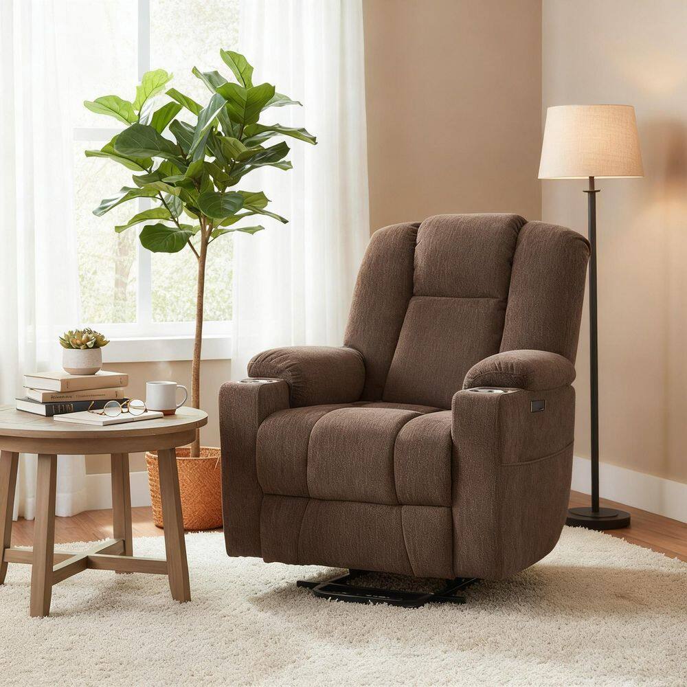 Brown Power Lift Recliner Chair with Remote Control Dual USB Ports Cup Holders Chenille Upholstery 350 lbs. Capacity price history on PriceWatchPro
