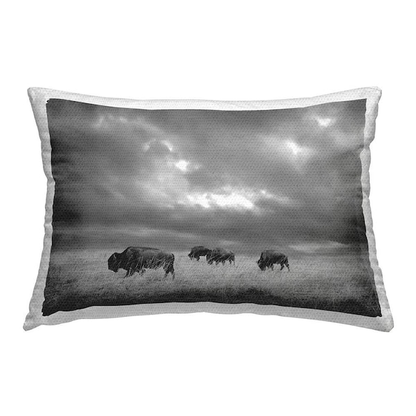 Stupell Industries Cloudy Field and Bison Grey Rectangular Outdoor Throw Pillow
